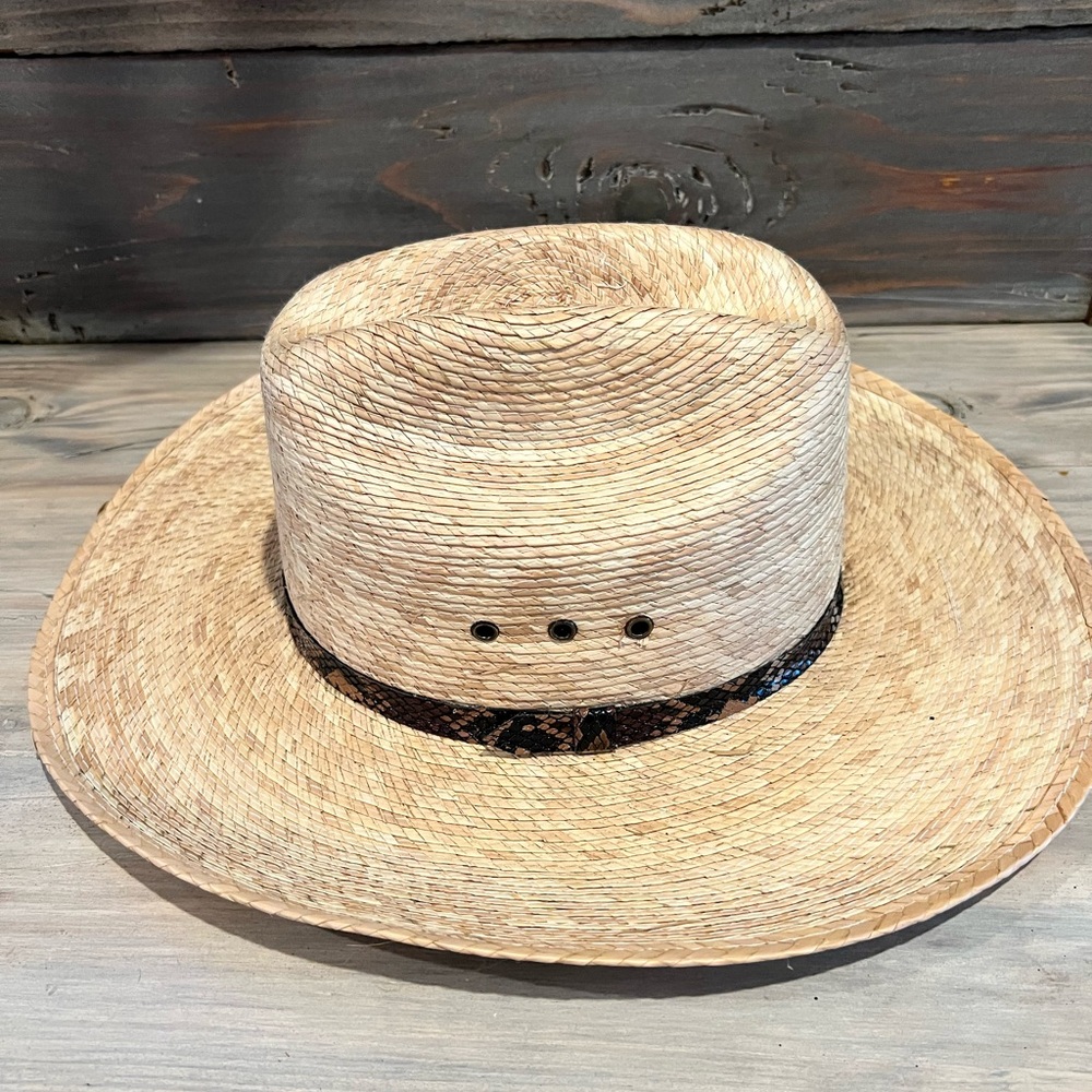 (SOLD) Men’s Palm Braided Gambler Natural Straw Hat Brown Band